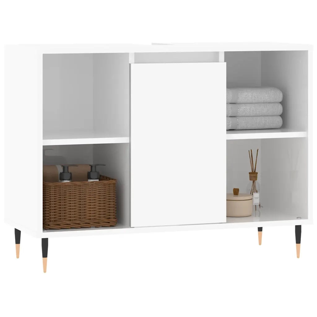 Armadietto Bagno Bianco Lucido 80x33x60cm in Legno Multistratocod mxl 105986