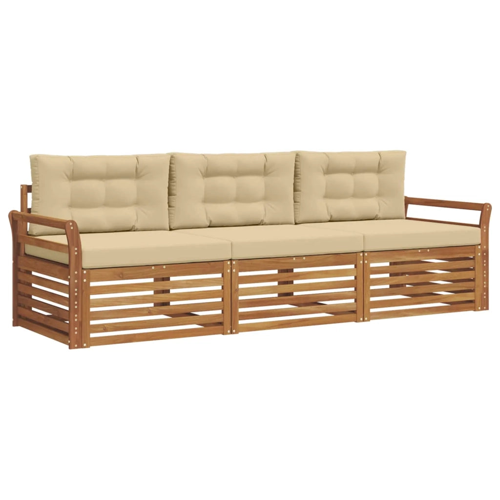 Set di divani da esterno con cuscino 3 pcs Naturale e Beige