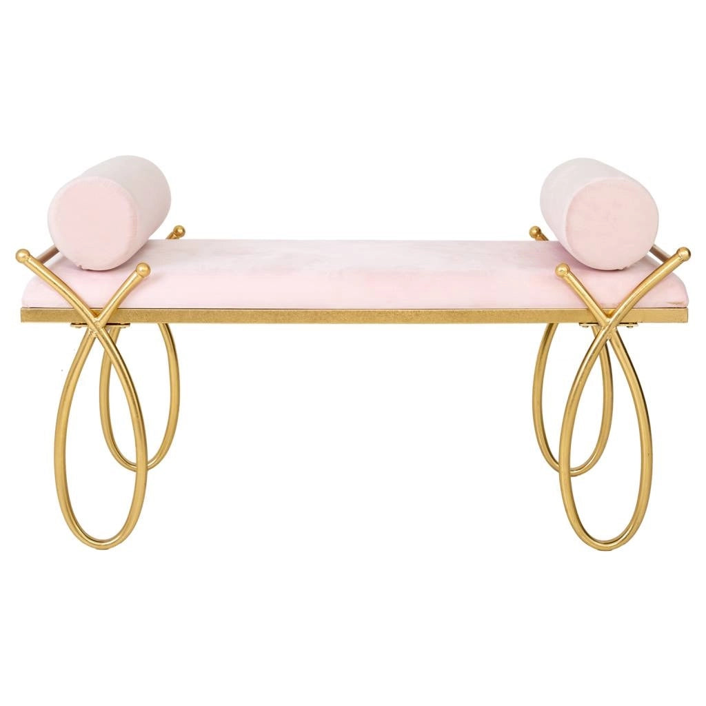 Sgabello in velluto rosa e metallo oro 112,5x49x53h