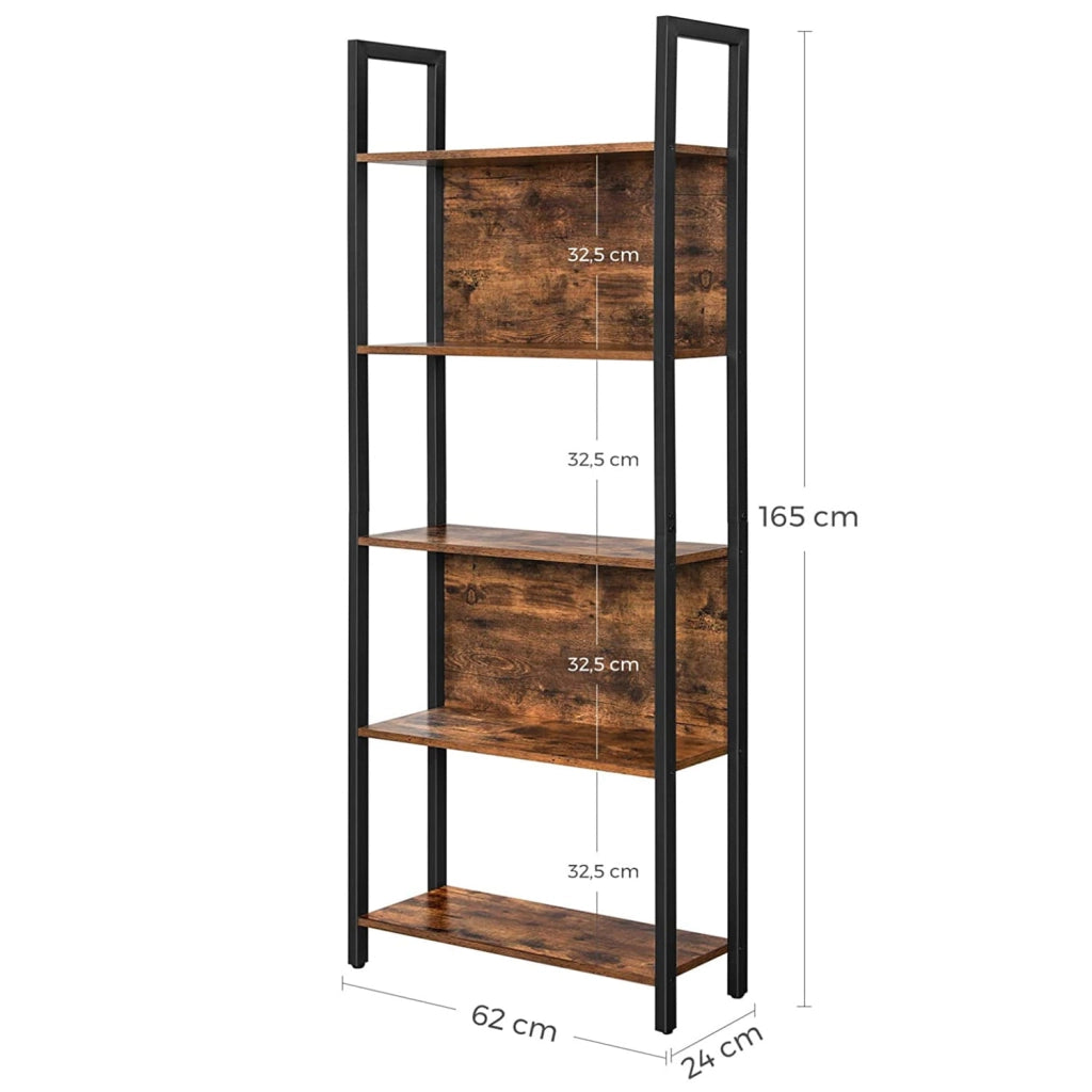 Libreria Valora Shelf in acciaio marrone rustico a 5 ripiani