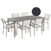 Set da pranzo da giardino bianco con piano in granito Nero 6 posti 180 x 90 cm