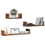 Mensole a Parete 3pz Legno Antico in Legno Multistrato 855792
