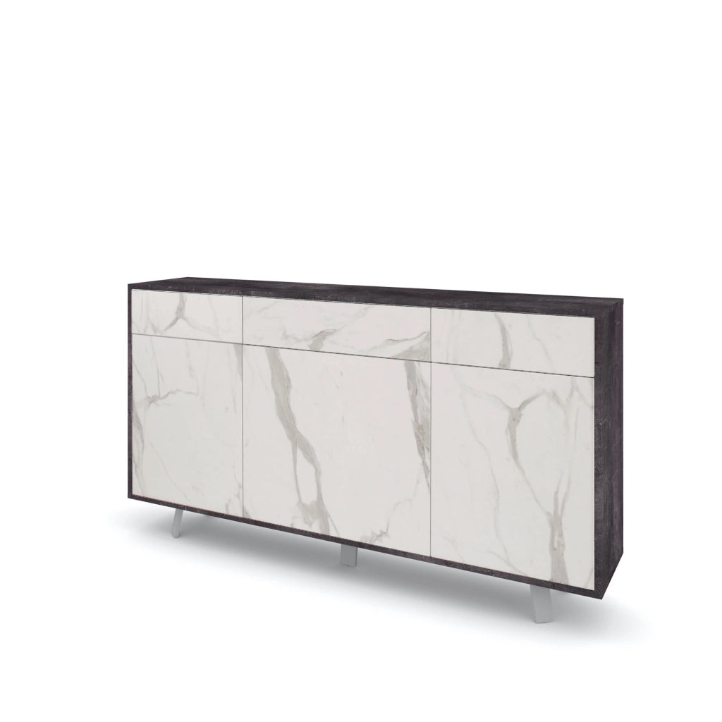 Credenza 3 ante/3 cassetti VELBRUK nero pietra/marmo calacatta