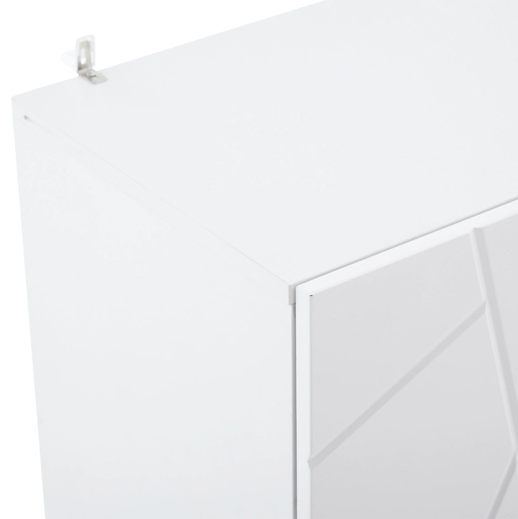 Credenza moderna 130 cm con 3 ante; ante lucide; ripiani regolabili; bianco oro