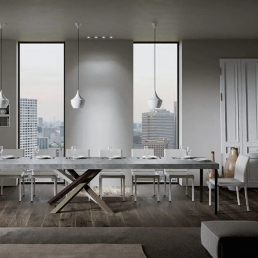 Tavolo allungabile 130/390x90 cm Volantis Premium colore cemento gambe multicolore 4/C