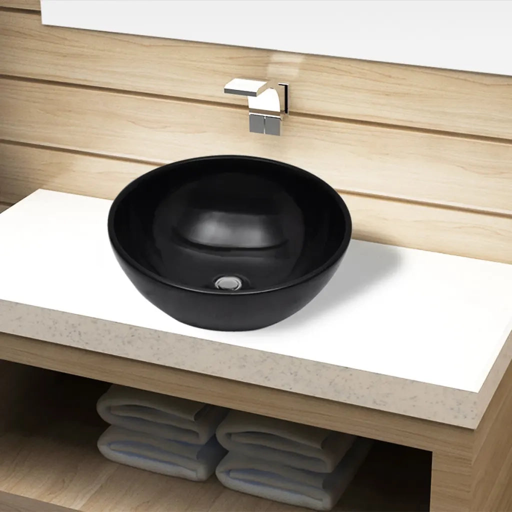 Lavandino da bagno in ceramica nera rotondo 141929