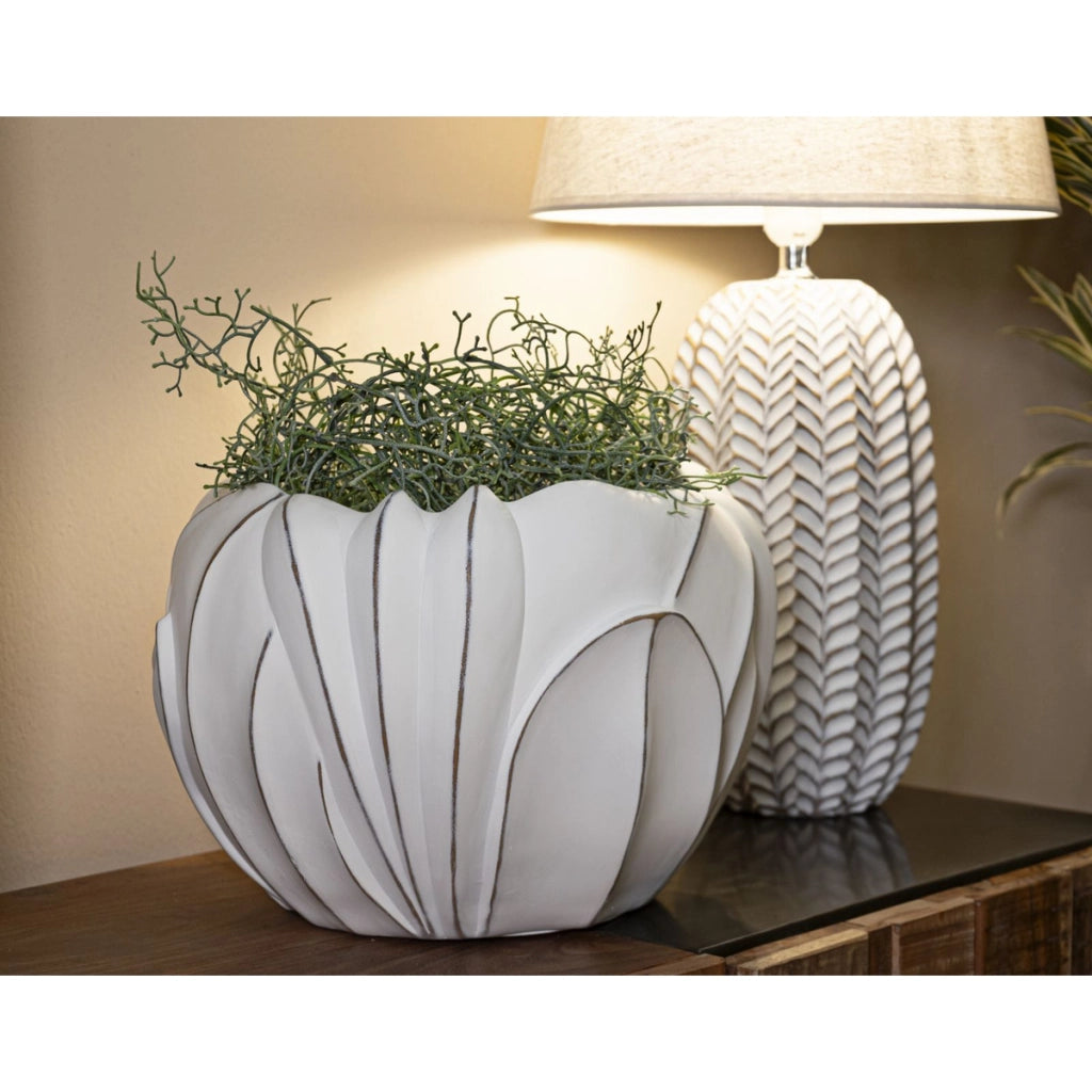 Vaso Decorativo VKH667, Bianco, Poliresina, 34,5x34,5x23,5 cm