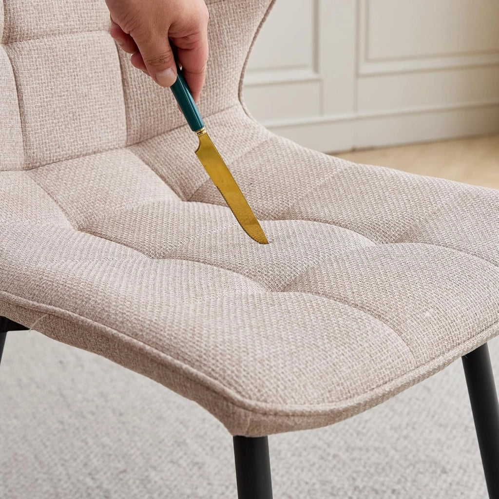 GrandCA HOME Set di 6 Sedie da Pranzo Imbottite in Lino con Schienale e Gambe in Metallo Nero, Sedia da Soggiorno per Cucina, Sala da Pranzo, Camera da Letto - Cachi