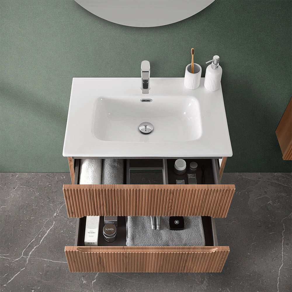 Mobiletto bagno sospeso cannettato 70 cm noce canaletto Bali