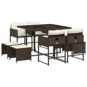 Set da Pranzo da Giardino 9pz | Set Salotto da Giardino con Cuscini Marrone in Polyrattan