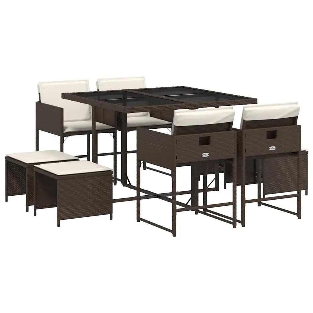 Set da Pranzo da Giardino 9pz | Set Salotto da Giardino con Cuscini Marrone in Polyrattan