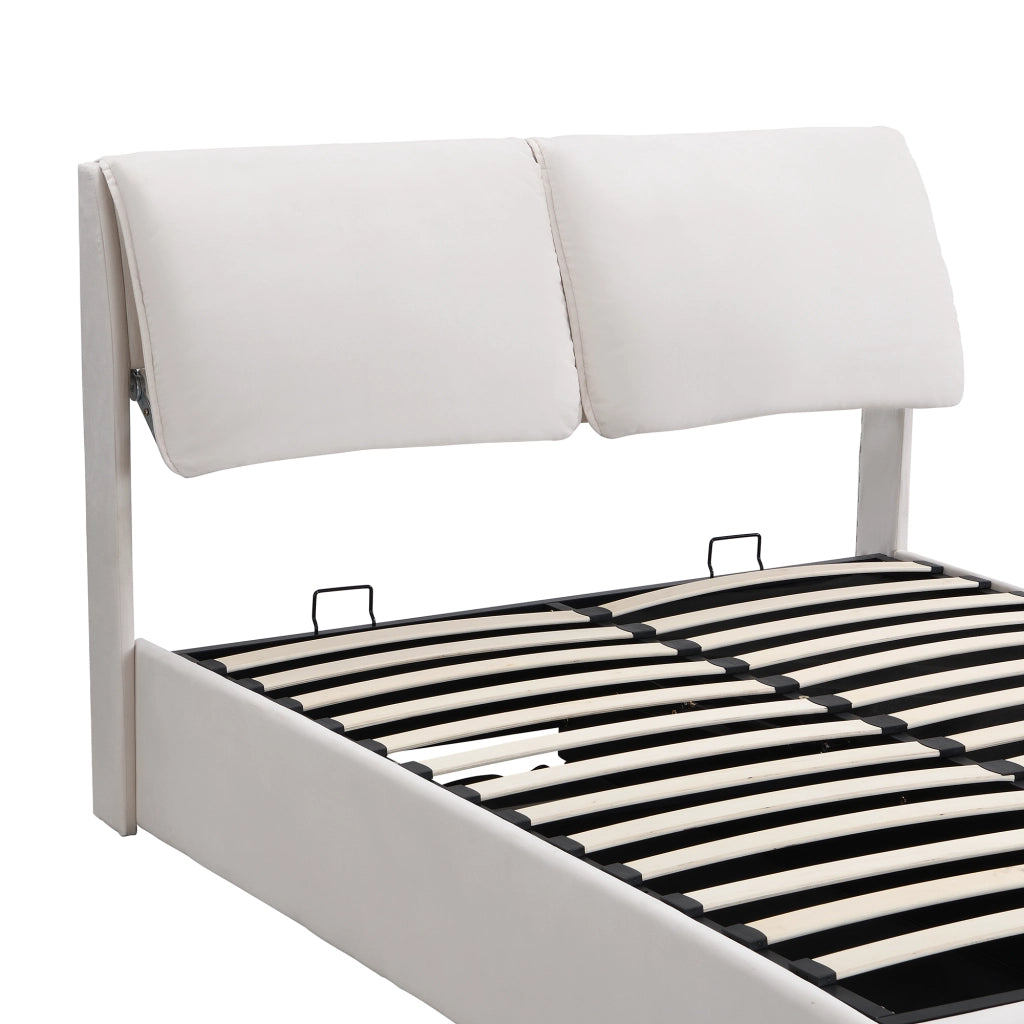 Letti contenitori 140x190 cm; contenitore idraulico e 3 cassetti; velluto; beige (Senza materasso)