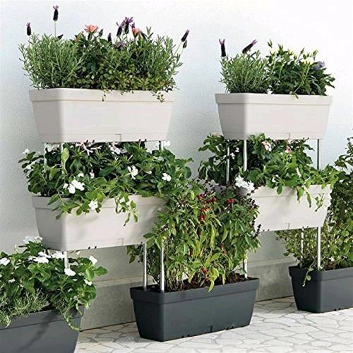 Set 3 Fioriere Verticali componibili Enjoy in polipropilene 50x17xH80 cm colore CEMENTO