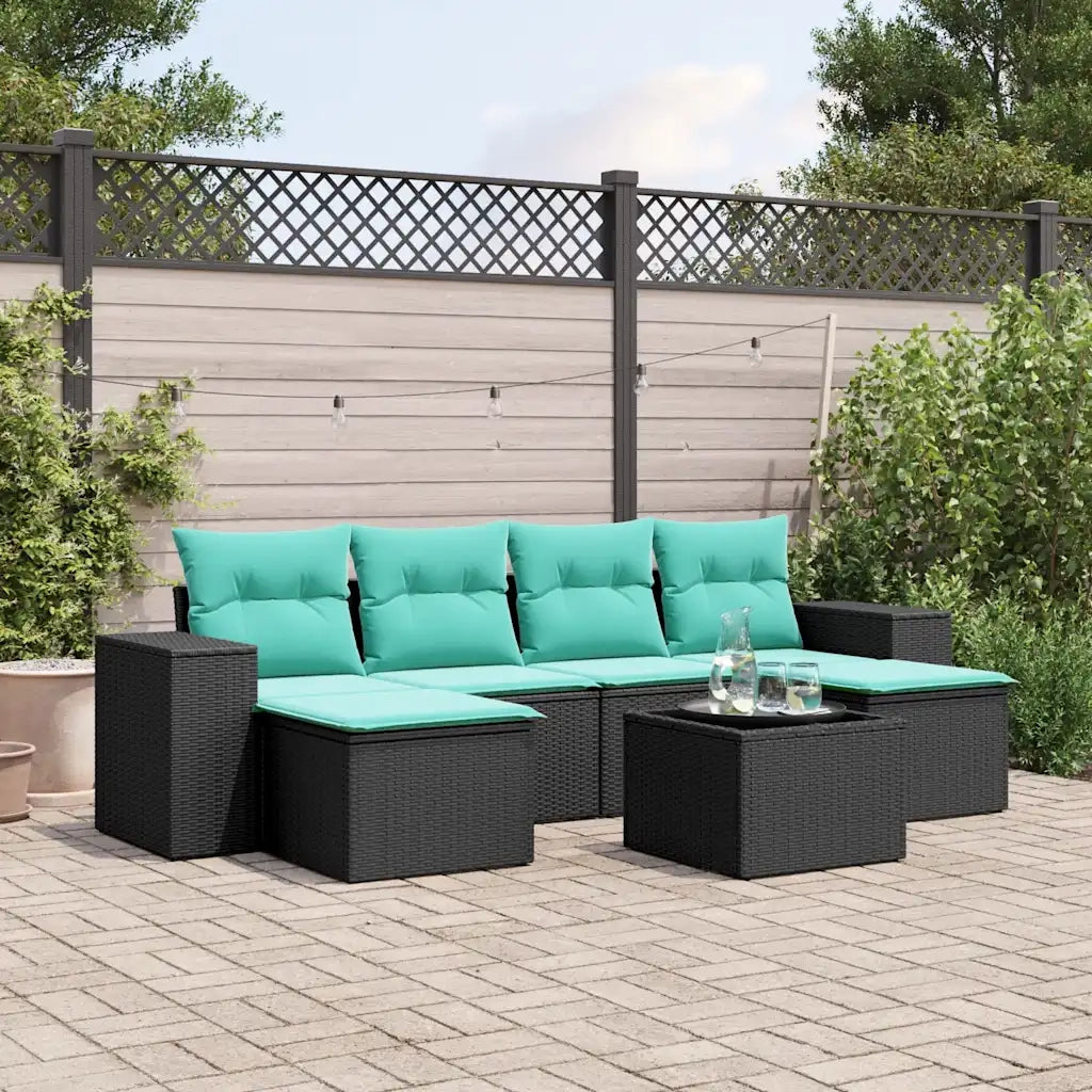 Set Divani da Giardino 7 pz con Cuscini Nero in Polyrattan 3222926