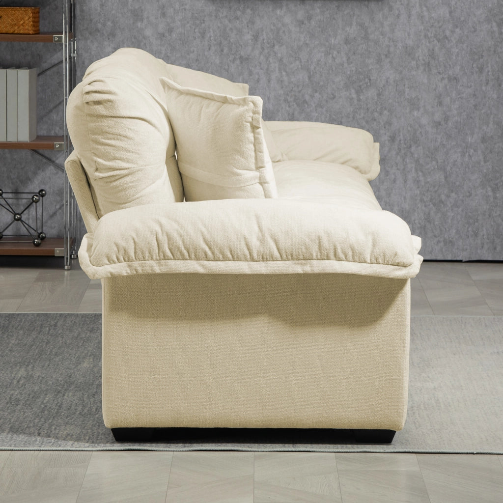 Divano 2 posti in ciniglia con cuscini a doppio strato e seduta profonda beige 214 × 89 × 93 cm