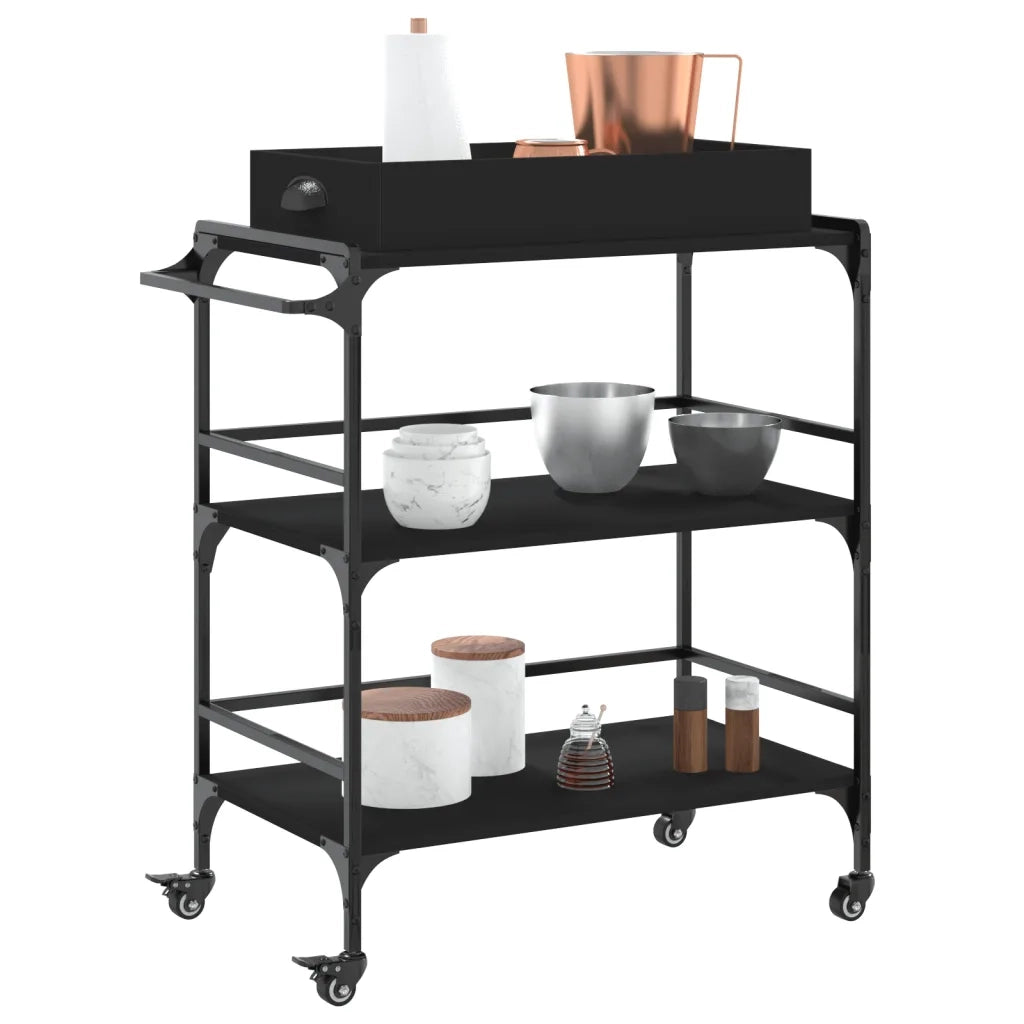 Carrello da Cucina-Scaffale per Cucina Nero 81,5x41x92,5 cm in Legno Multistrato