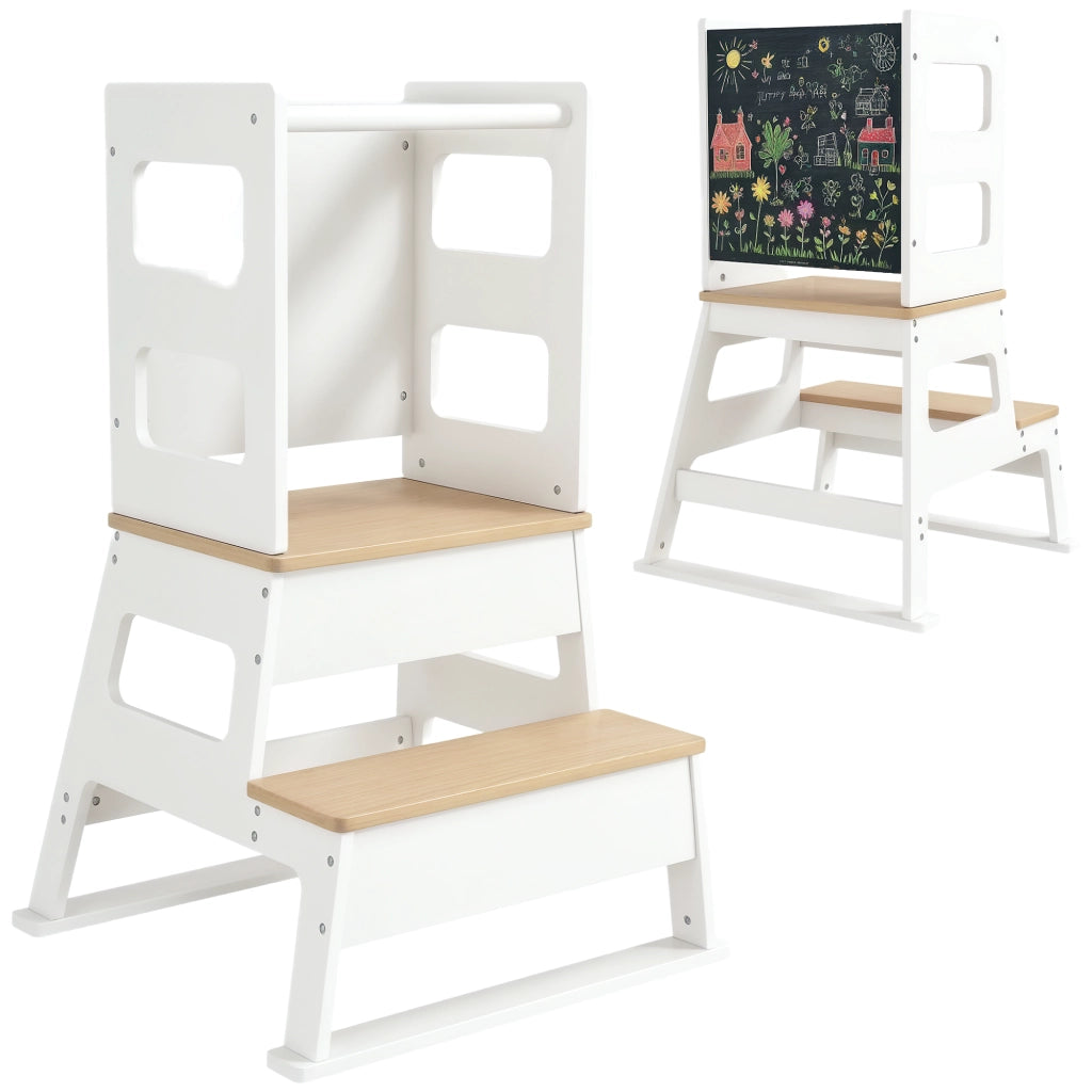 Tour d'apprentissage bambini struttura in legno con lavagna nera ¨C zephmum ¨C bianco 55x52.5x87.5 cm
