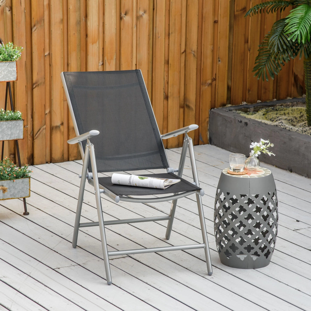 Sedia da Giardino Pieghevole in Alluminio e Texteline Schienale Regolabile ¨C Zephmum ¨C Nero 65x55x85-105cm