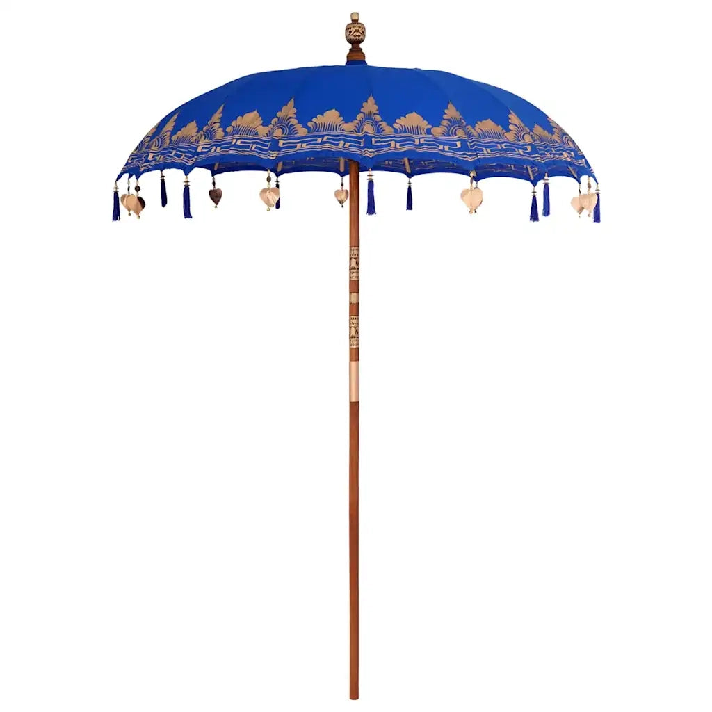 vidaXL Parasol Balinese Blu (180-190) x 260 cm Cotone e legno massello