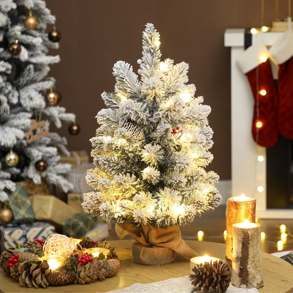 Albero di Natale Artificiale 60 cm con Luci LED ¨C Minimal ¨C Verde con Neve