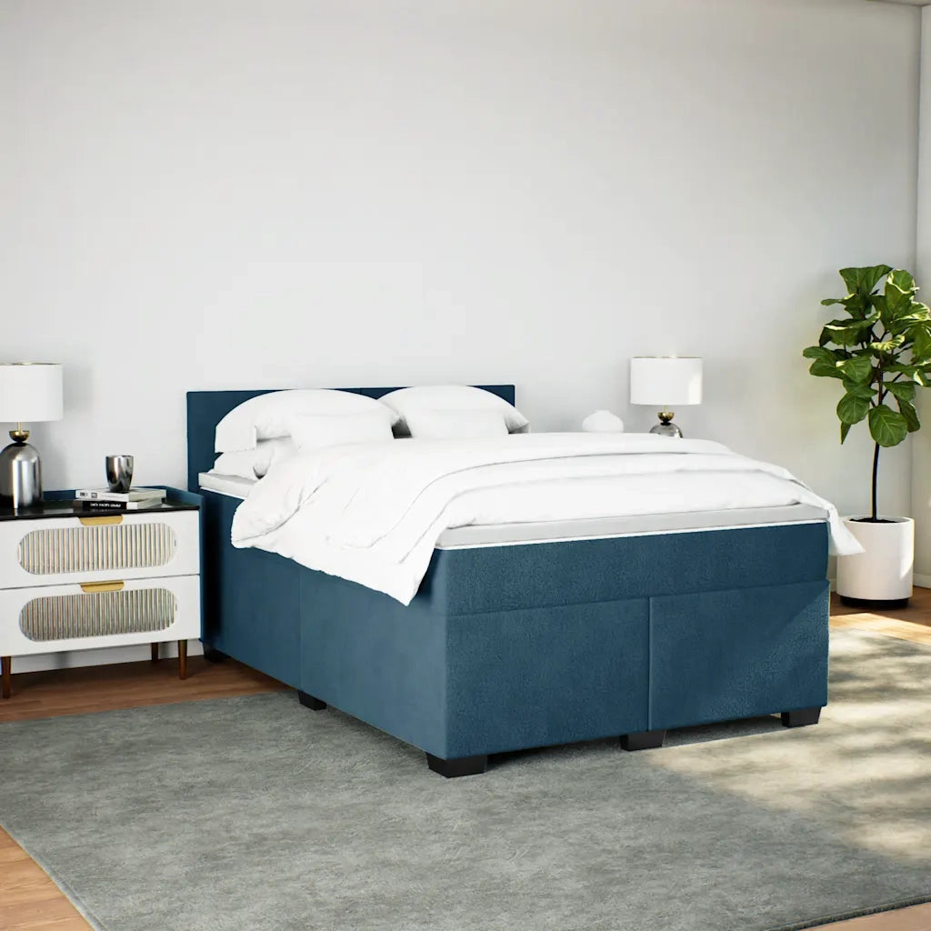 Giroletto a Molle con Materasso Blu Scuro 140x190 cm in Velluto