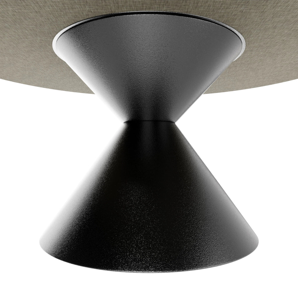 Graal Black - Tavolo Rotondo Ø120 cm Base a Doppio Cono Nero in Metallo e Top in Legno Grigio Testurizzato