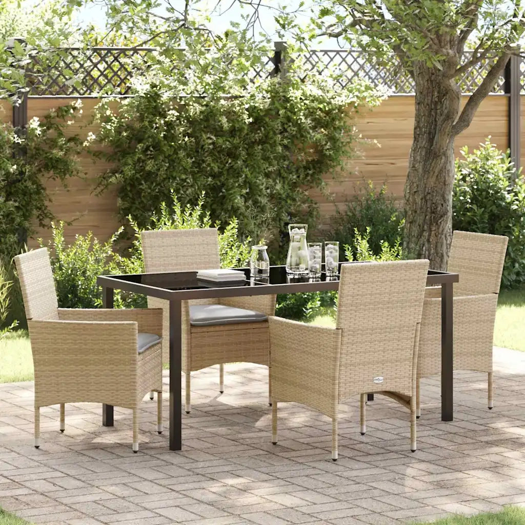 Set da Pranzo per Giardino con cuscino 5 pcs Beige polyrattan