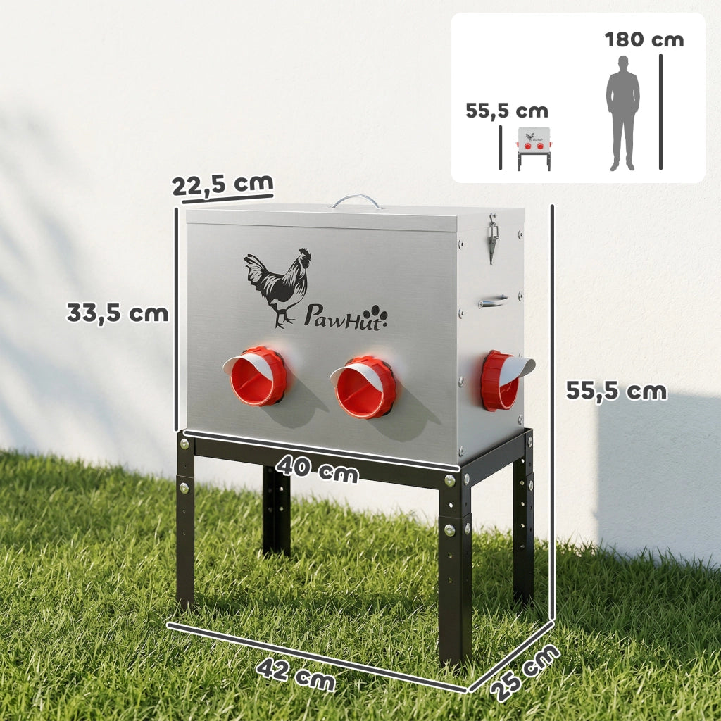 Mangiatoia Automatica per Polli 27L ¨C zephmum ¨C 6 Porte, Regolabile, Acciaio Argento 42x25x55cm