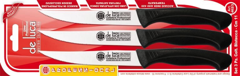 Coltello Tavola Inox 11Cm M.Co Plast.3Pz - De Luca Coltellerie