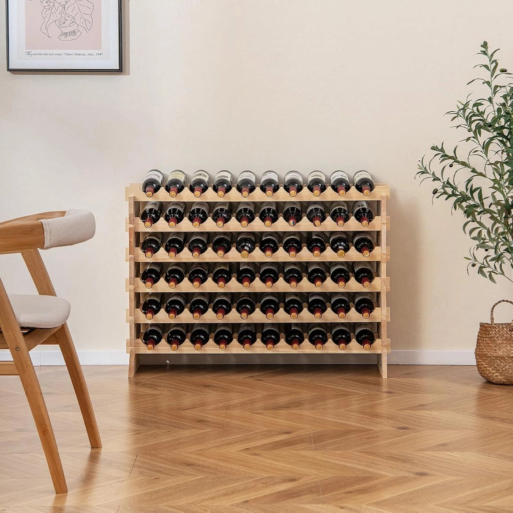 Cantinetta Portabottiglie Vino, Portabottiglie di Vino da 60 Bottiglie a 6 Ripiani, Scaffale Portavino da Terra per Cucina, Cantina e Ristorante (60 Bottiglie)