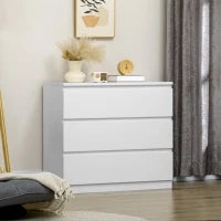 Cassettiera 3 Cassetti Moderna senza Maniglie per Camera e Soggiorno, 80x39x73 cm, Bianco