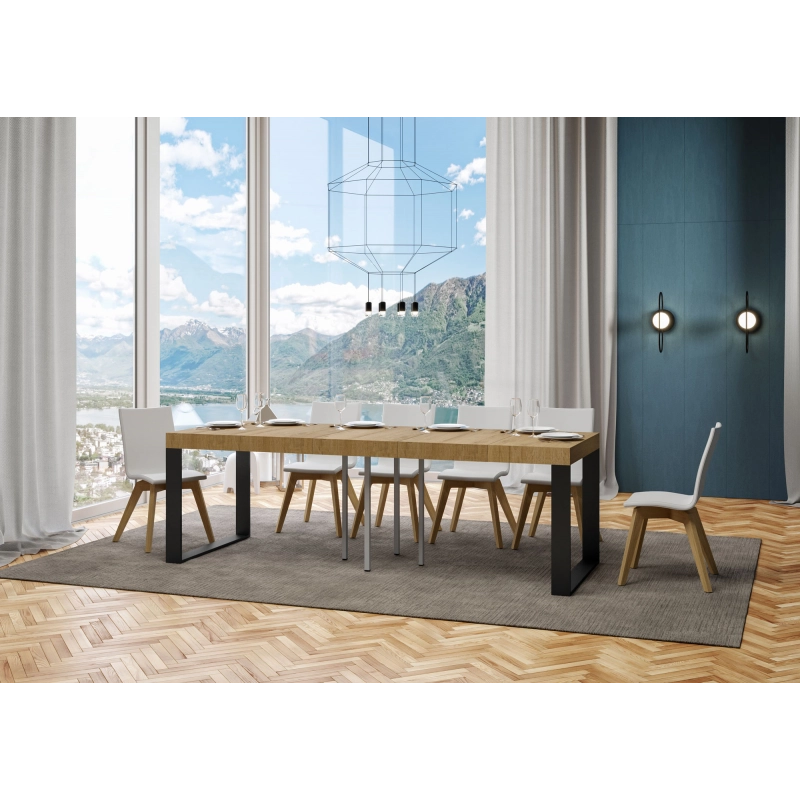 Tavolo allungabile 90x90/246 cm Tecno Premium telaio Antracite - Quercia Natura