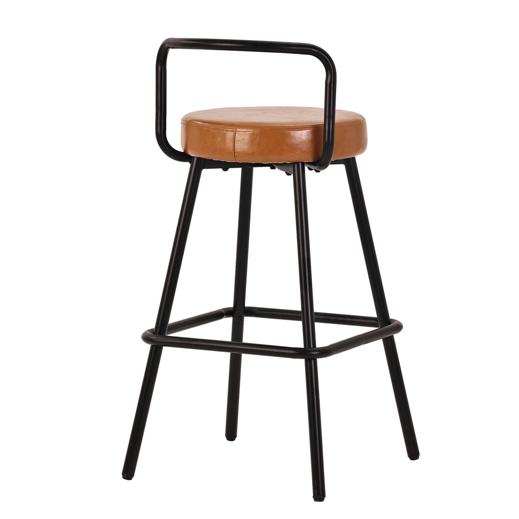 Sgabello da bar ergonomico con schienale imbottito, seduta in PU impermeabile, poggiapiedi e gambe in ferro marrone