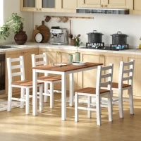 Set da Pranzo, Tavolo da Pranzo, 4 Sedie, Set da Soggiorno, Pino, Marrone+Bianco