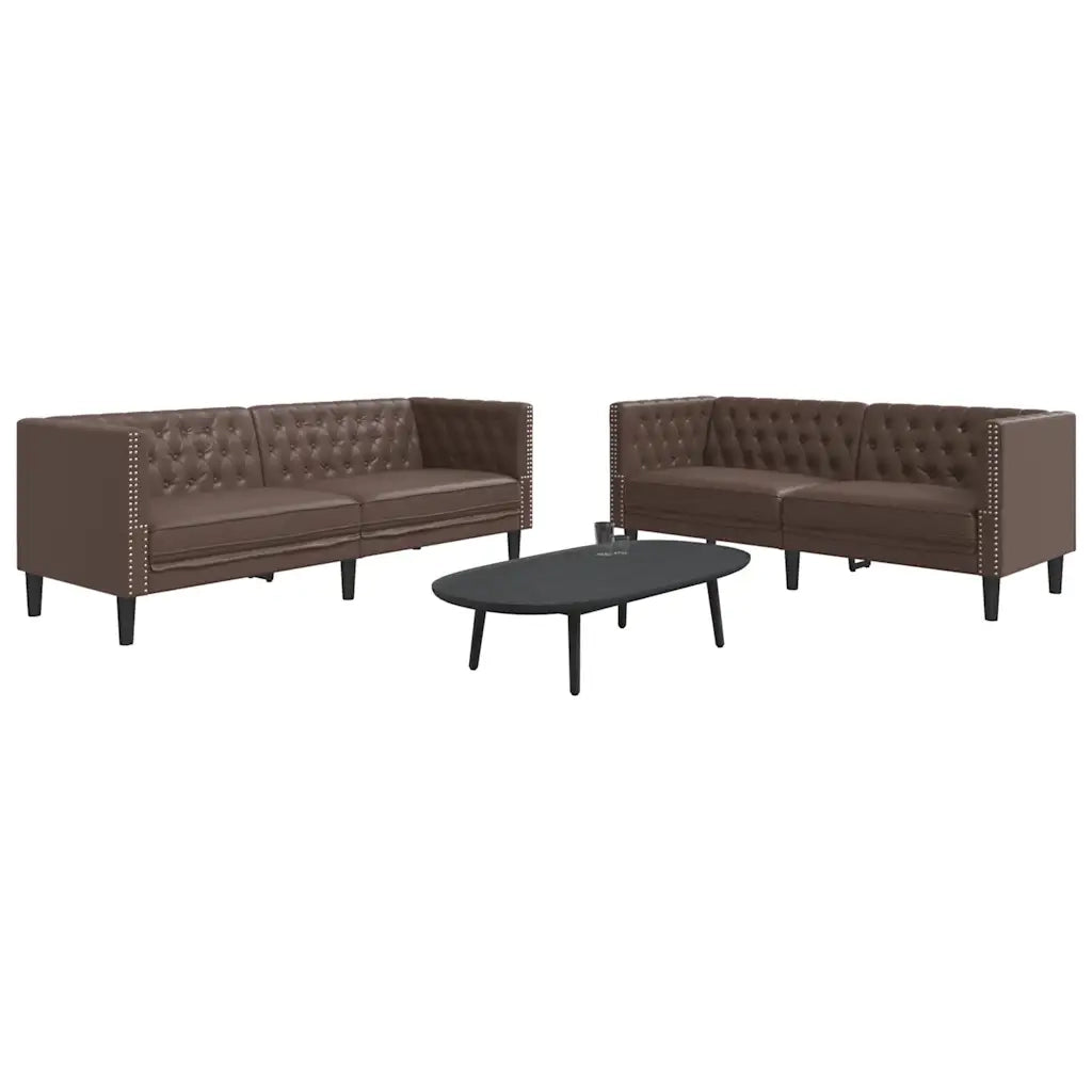 vidaXL Set Divani Chesterfield 2pz Marrone in Similpelle