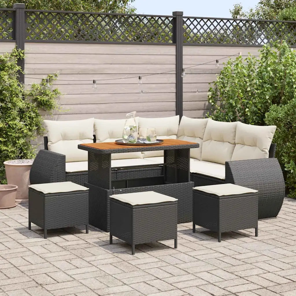 Set Divano da Giardino 9 pcs Nero e Crema polyrattan 3363830
