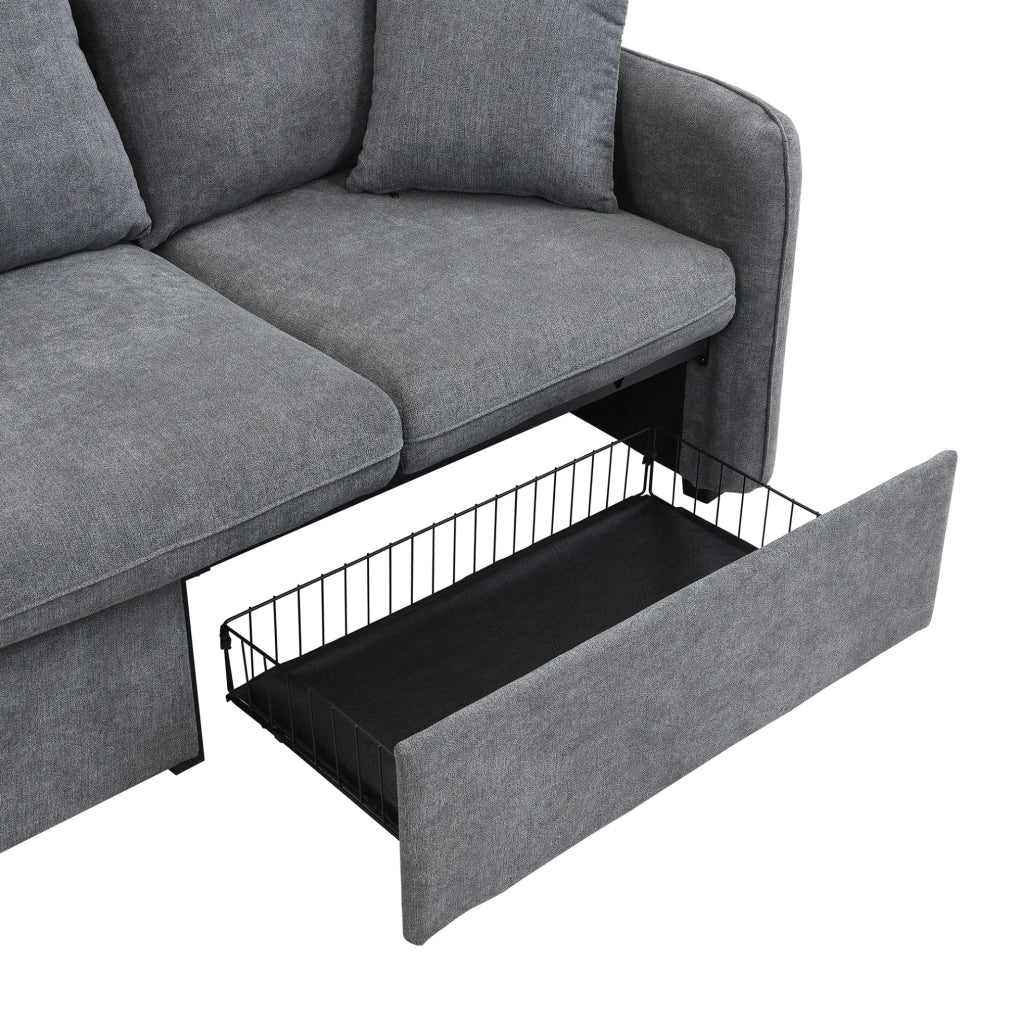 Divano angolare con 2 pouf contenitore; funzione letto; schiuma; grigio scuro
