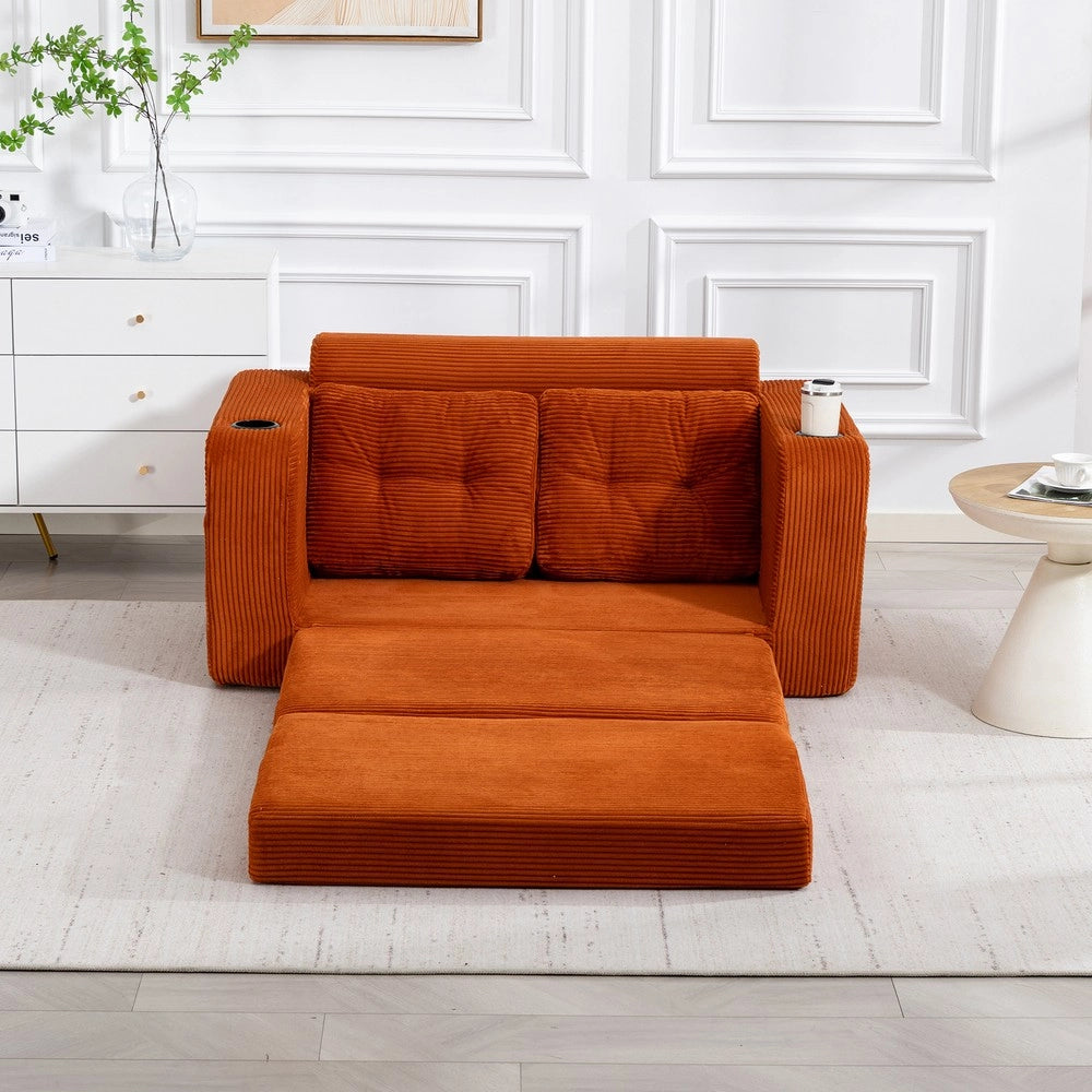 Divano 2 Posti in Tessuto a Coste con Cuscini Trapuntati e Tasche Laterali ¨C MINIMAL ¨C Grigio