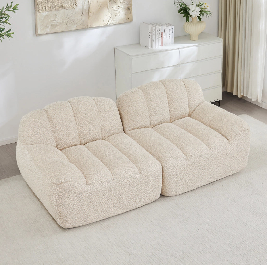 Divano modulare angolare senza struttura; 210x104x79 cm; velluto granulare; beige bianco