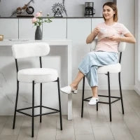 Set di 2 sgabelli da bar in tessuto bouclé con schienale curvo e poggiapiedi, 49x52x95cm, Crema