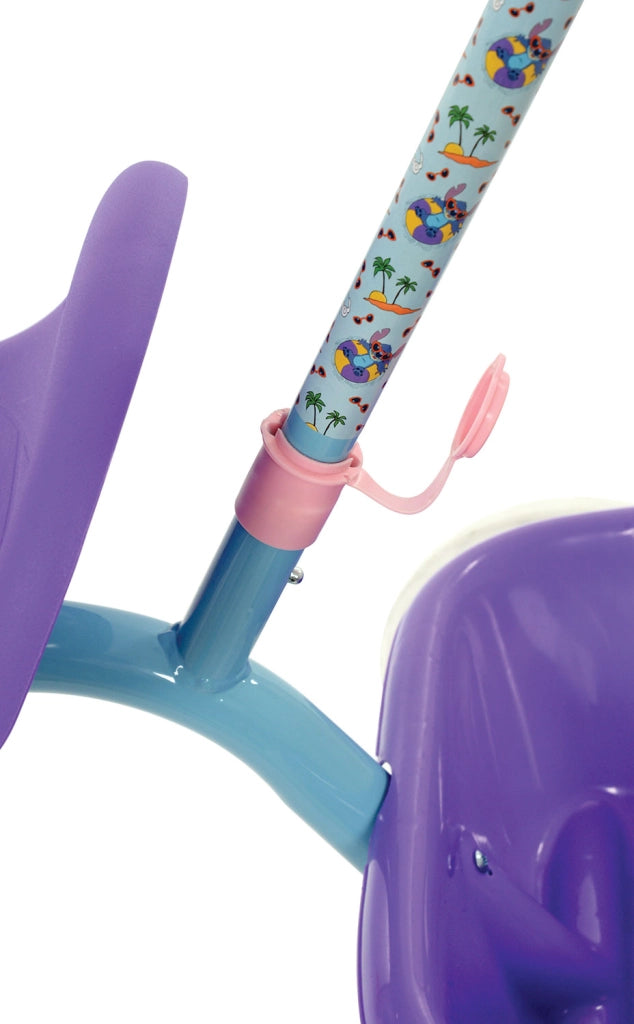 Triciclo a Pedali Primi Passi per Bambini con Maniglione Genitoriale Rimovibile e Vano Contenitore Disney Stitch Viola