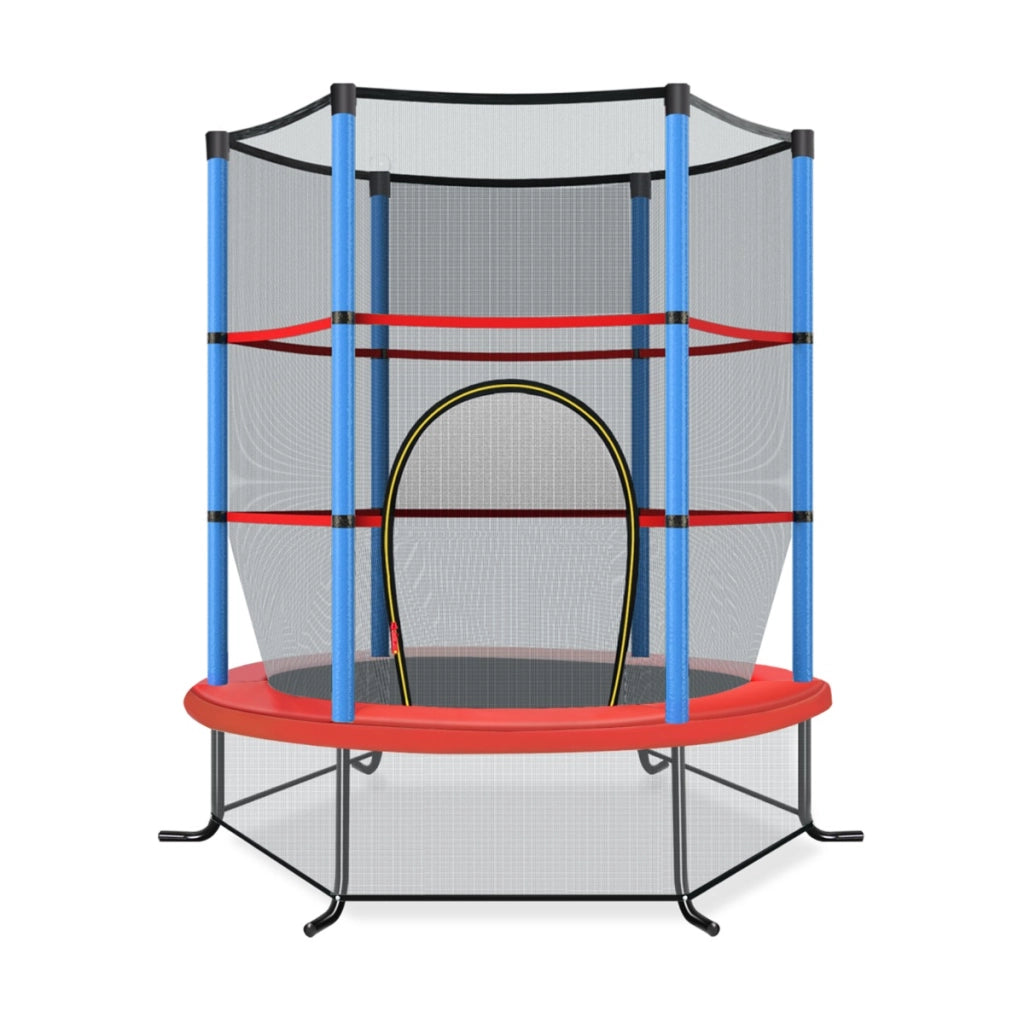 Tappeto elastico per bambini con rete di sicurezza in acciaio resistente, Tappeto elastico con struttura Blu
