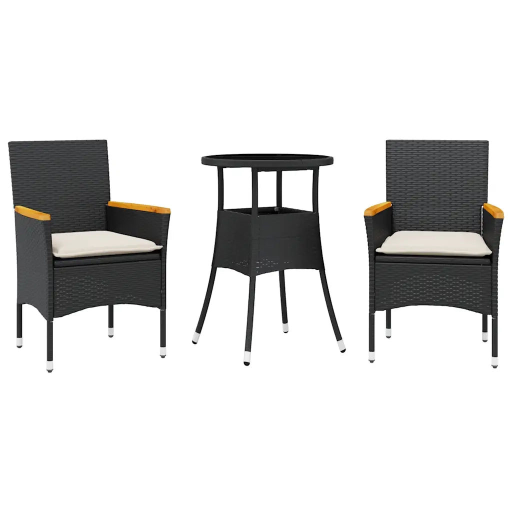 Set da Pranzo da Giardino 3 pz | Set Salotto da Giardino con Cuscini Polyrattan e Vetro