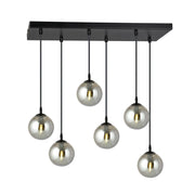 Sospensione Moderna 6 Luci Kali In Acciaio Nero E Sfere In Vetro Fumè