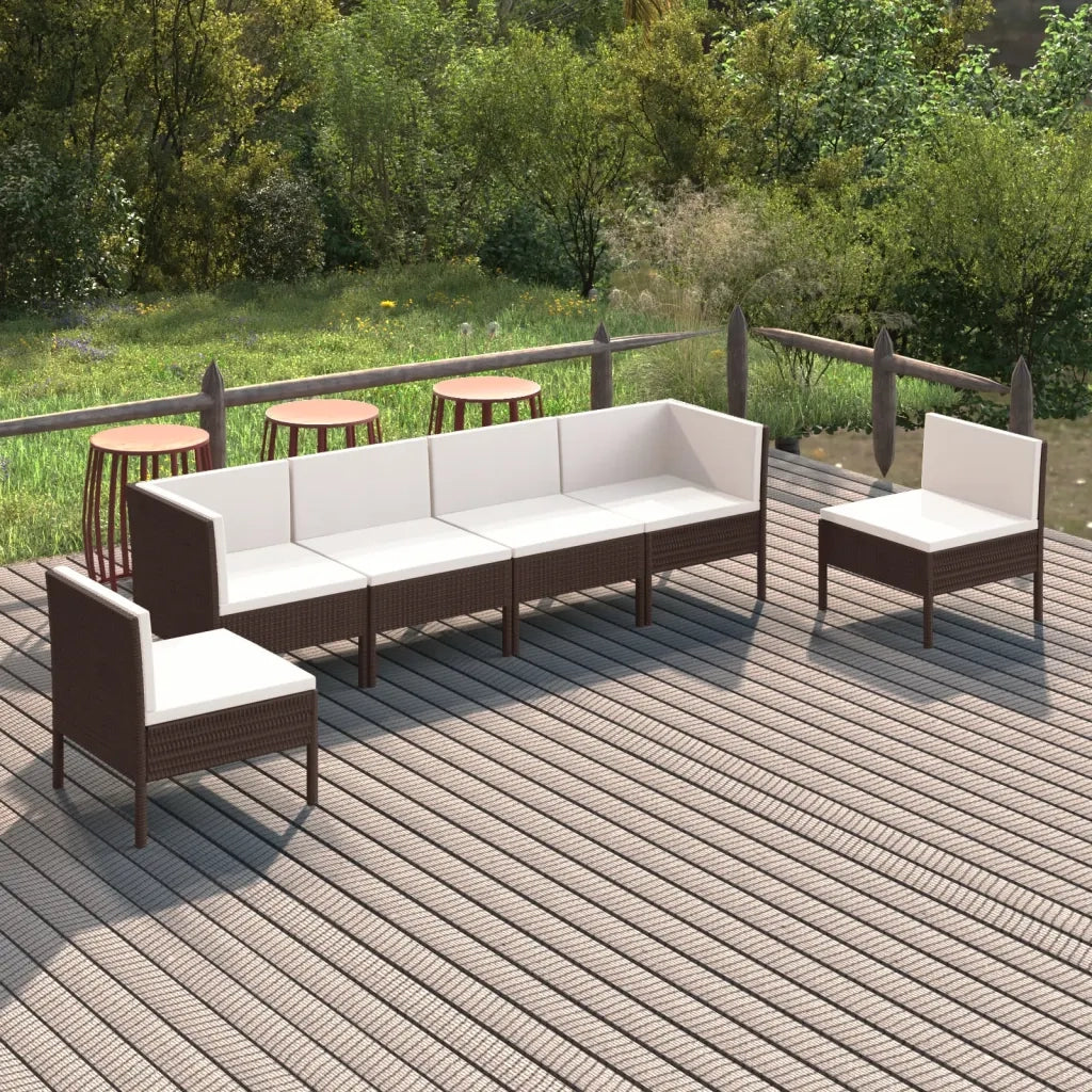 Set Divani da Giardino 6 pz con Cuscini in Polyrattan Marrone cod mxl 38304