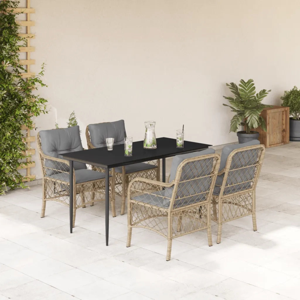 Set Pranzo da Giardino 5 pz con Cuscini Beige Misto Polyrattan