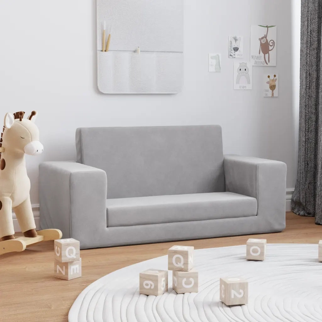 Divano Letto Bambini a 2 Posti-Sofa Letto-Daybed Grigio Chiaro in Morbido Peluche 207515