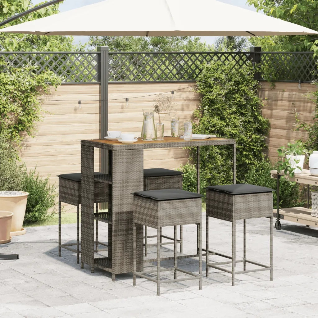 Set Bar da Giardino 5 pz | Set Salotto da Giardino con Cuscini in Polyrattan Grigio