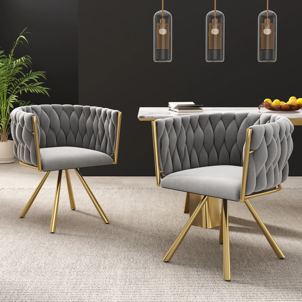 Sedie da pranzo set da 2 girevoli a 360 gradi con schienale ergonomico e seduta imbottita in velluto grigio oro