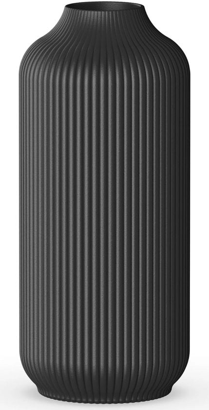 Vaso Ceramico Decorativo a Rilievo con Pampas - Nero - Grande per Salotto - Stile Bohemien - Vaso da Tavolo - Vaso per Fiori